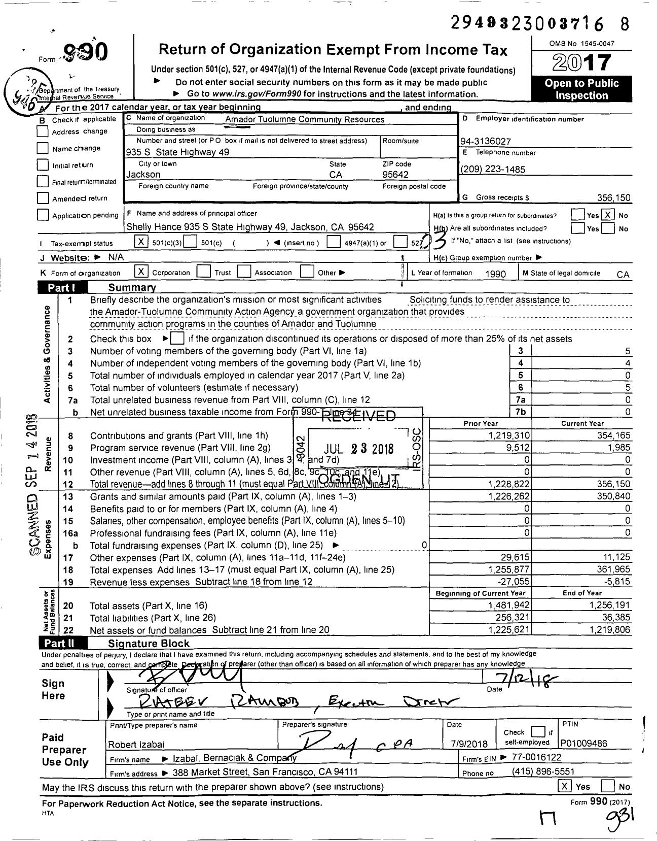 Image of first page of 2017 Form 990 for Amador Tuolumne Community Resources
