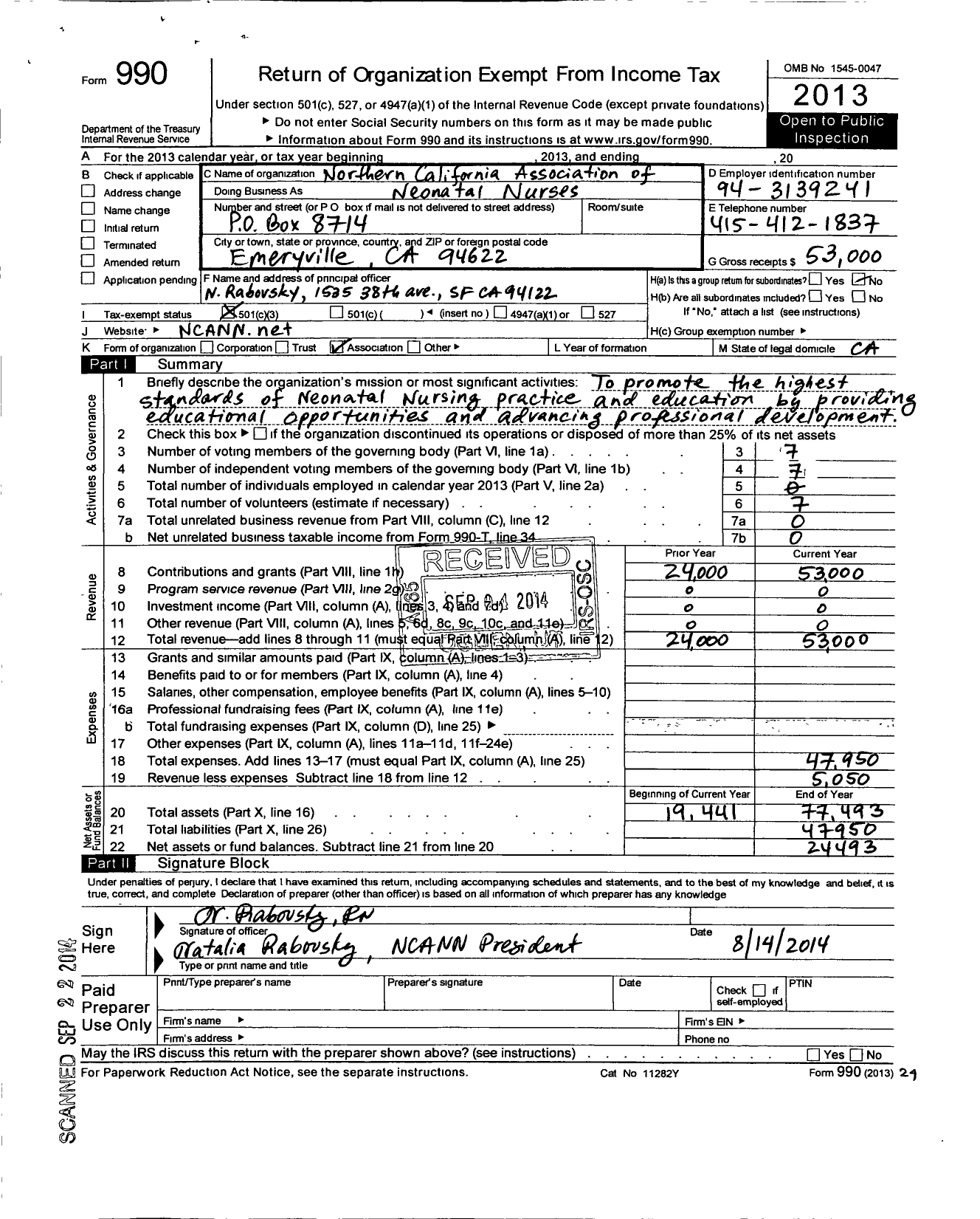 Image of first page of 2013 Form 990 for National Association of Neonatal Nurses - 46 Northern California