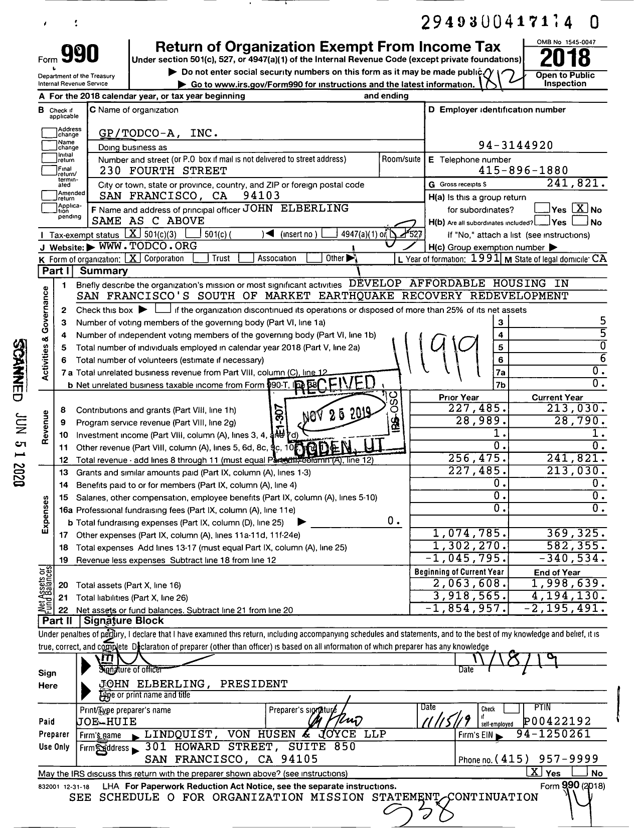 Image of first page of 2018 Form 990 for Gptodco-A