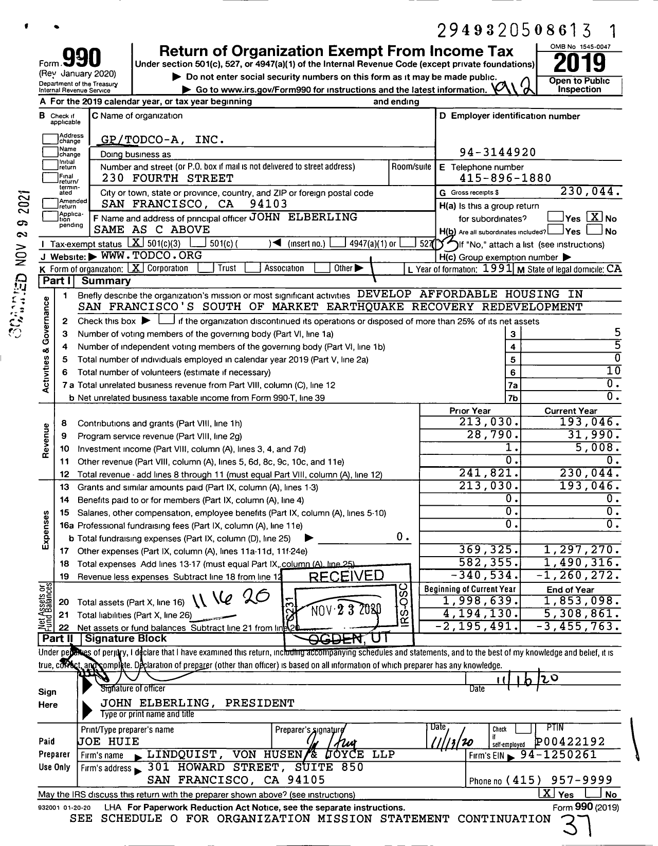 Image of first page of 2019 Form 990 for Gptodco-A