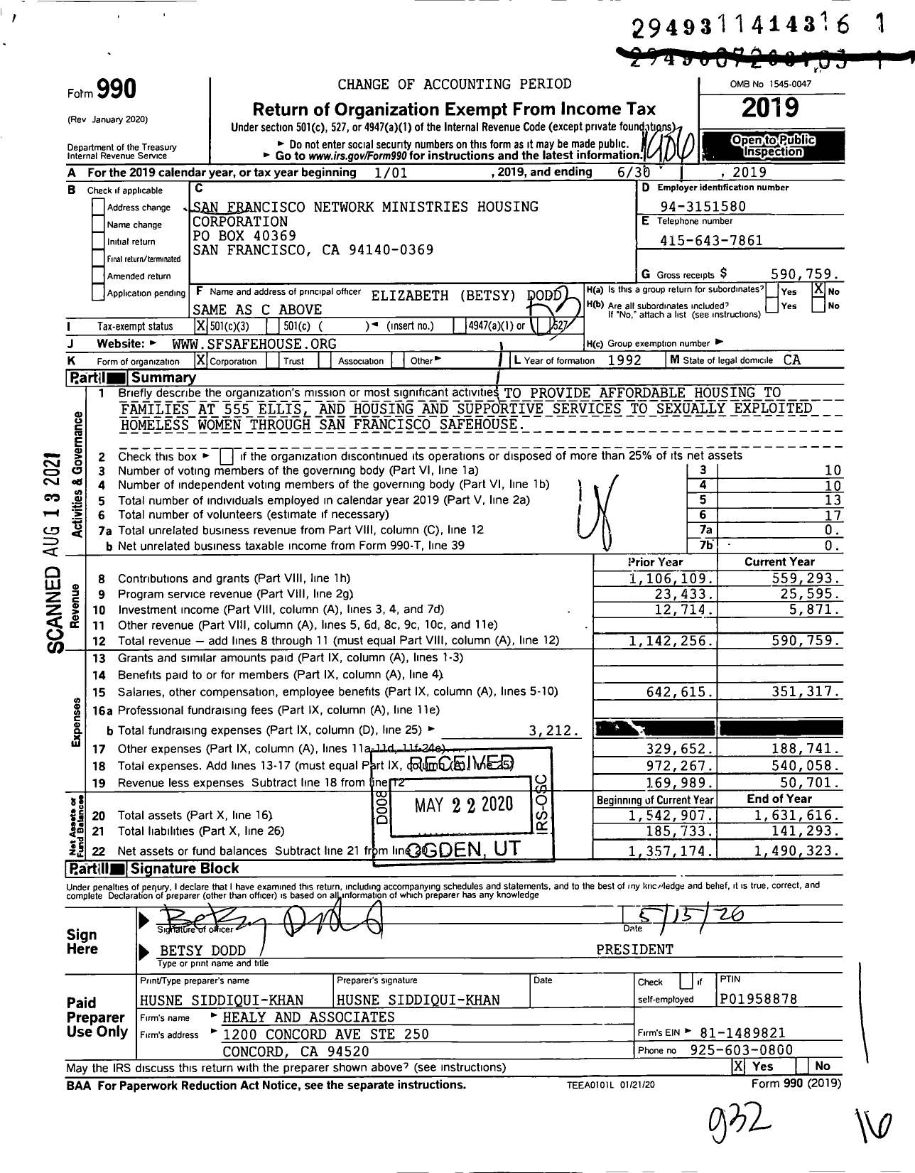 Image of first page of 2018 Form 990 for San Francisco Network Ministries Housing Corporation