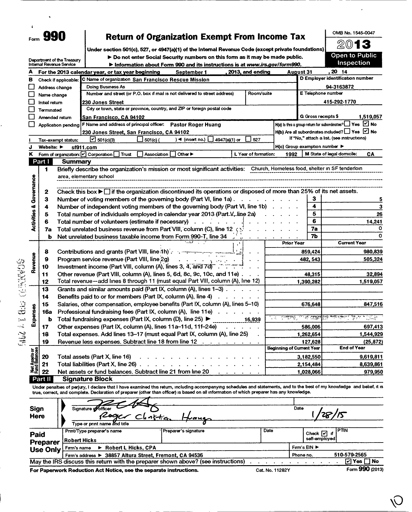 Image of first page of 2013 Form 990 for San Francisco Rescue Mission