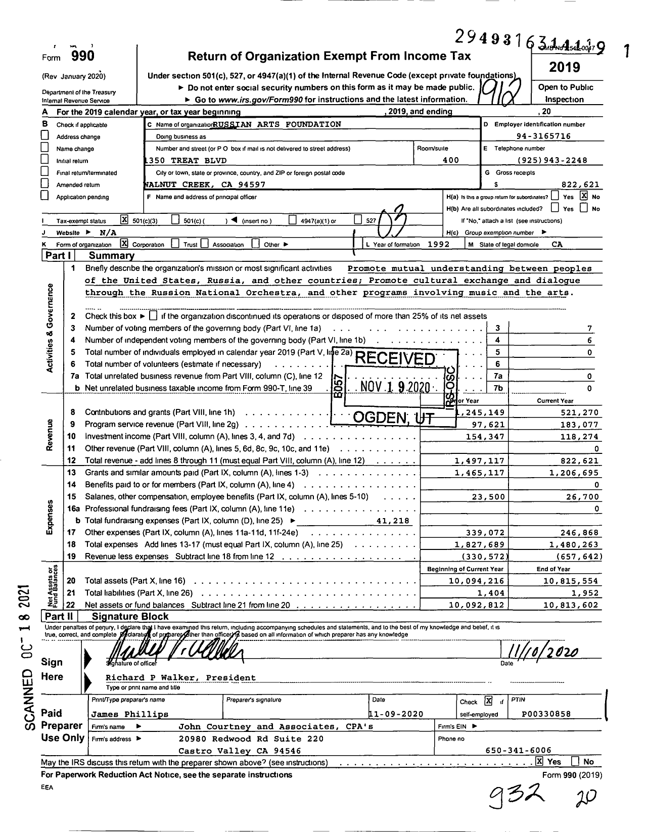 Image of first page of 2019 Form 990 for Foundation for Global Arts