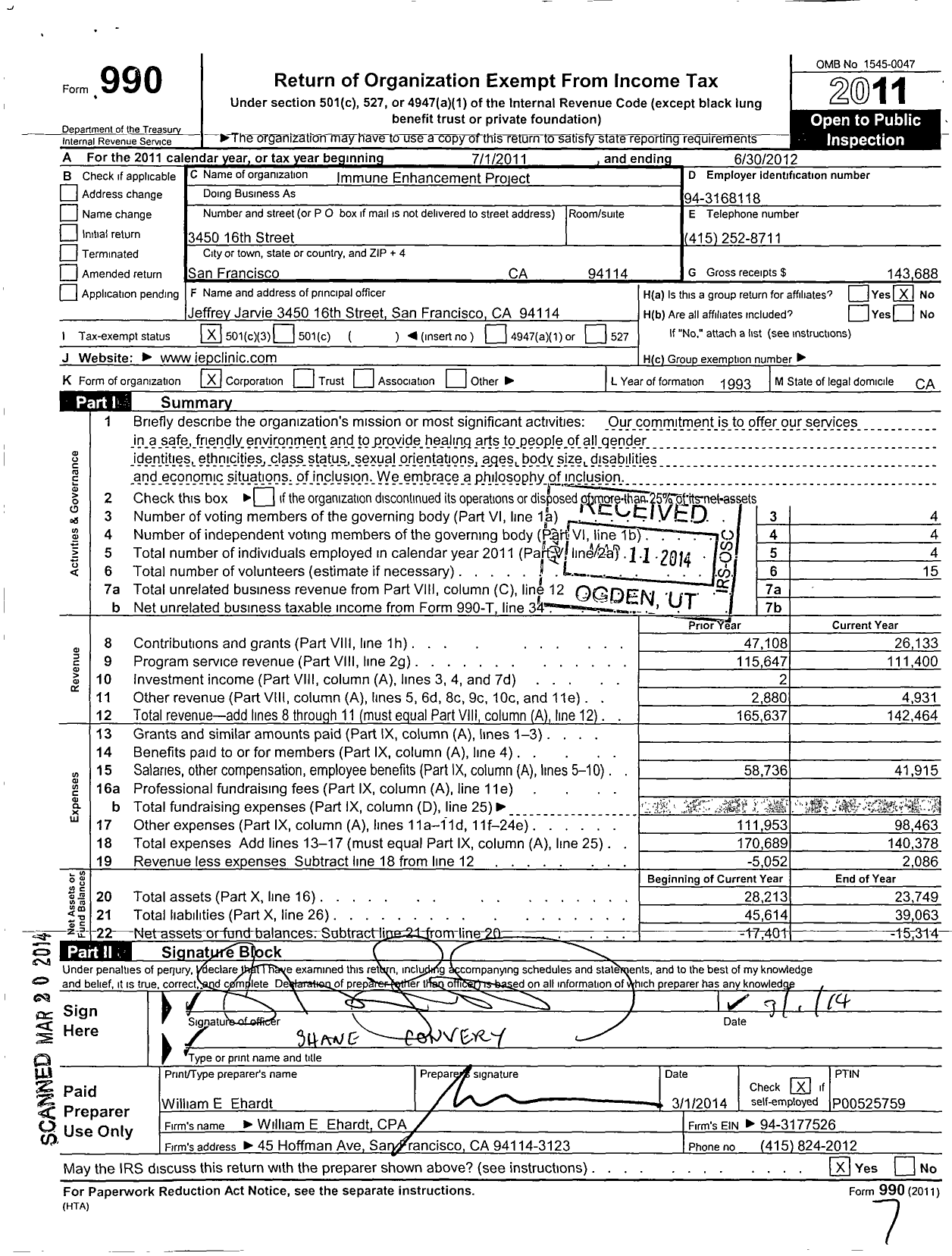 Image of first page of 2011 Form 990 for Immune Enhancement Project