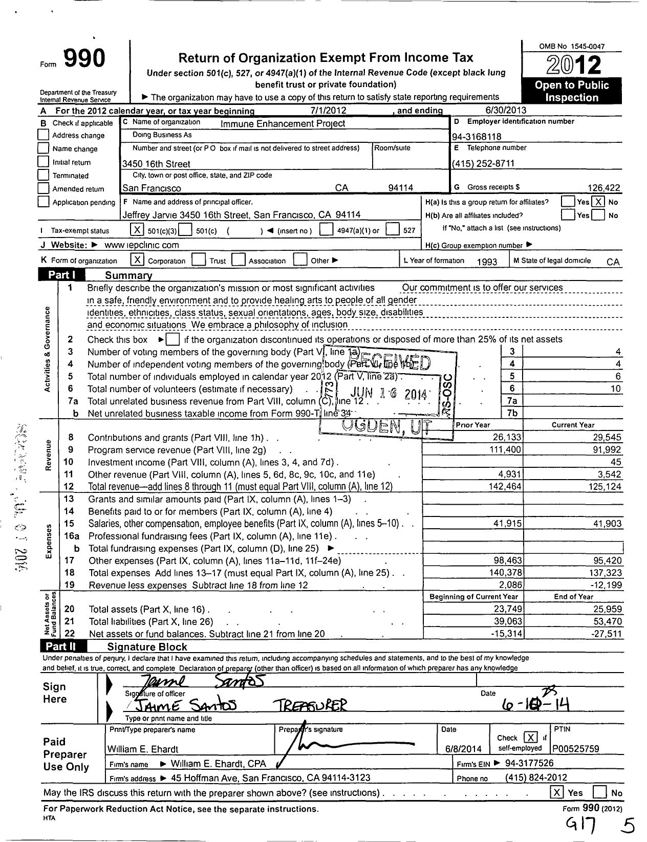 Image of first page of 2012 Form 990 for Immune Enhancement Project