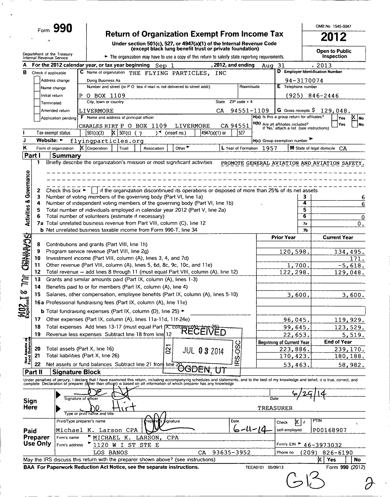 Image of first page of 2012 Form 990O for The Flying Particles