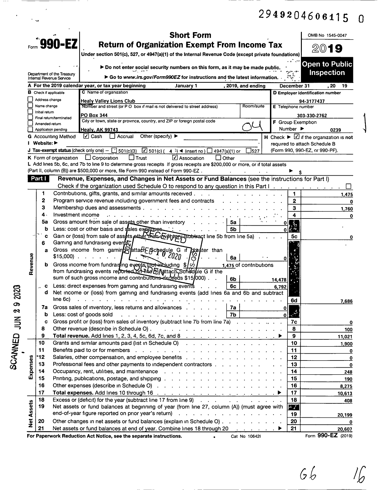 Image of first page of 2019 Form 990EO for International Association of Lions Club