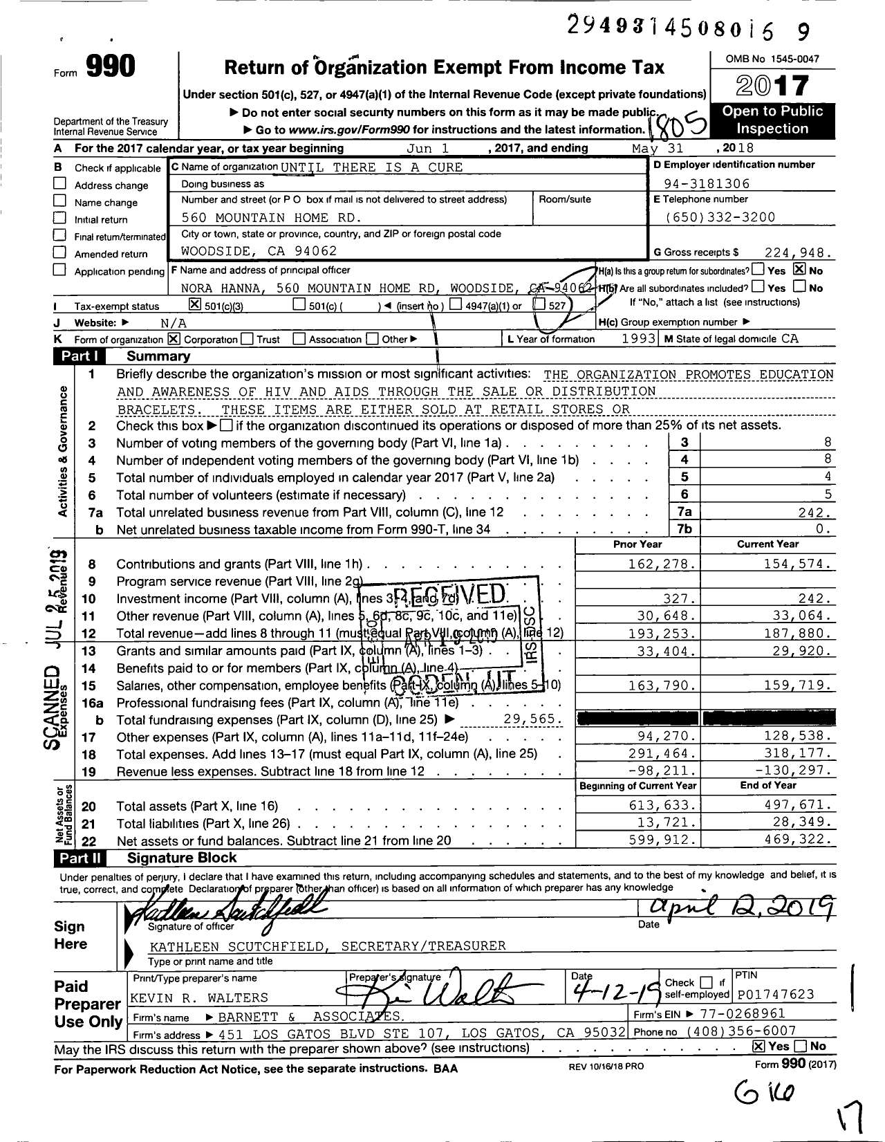 Image of first page of 2017 Form 990 for Until There Is A Cure