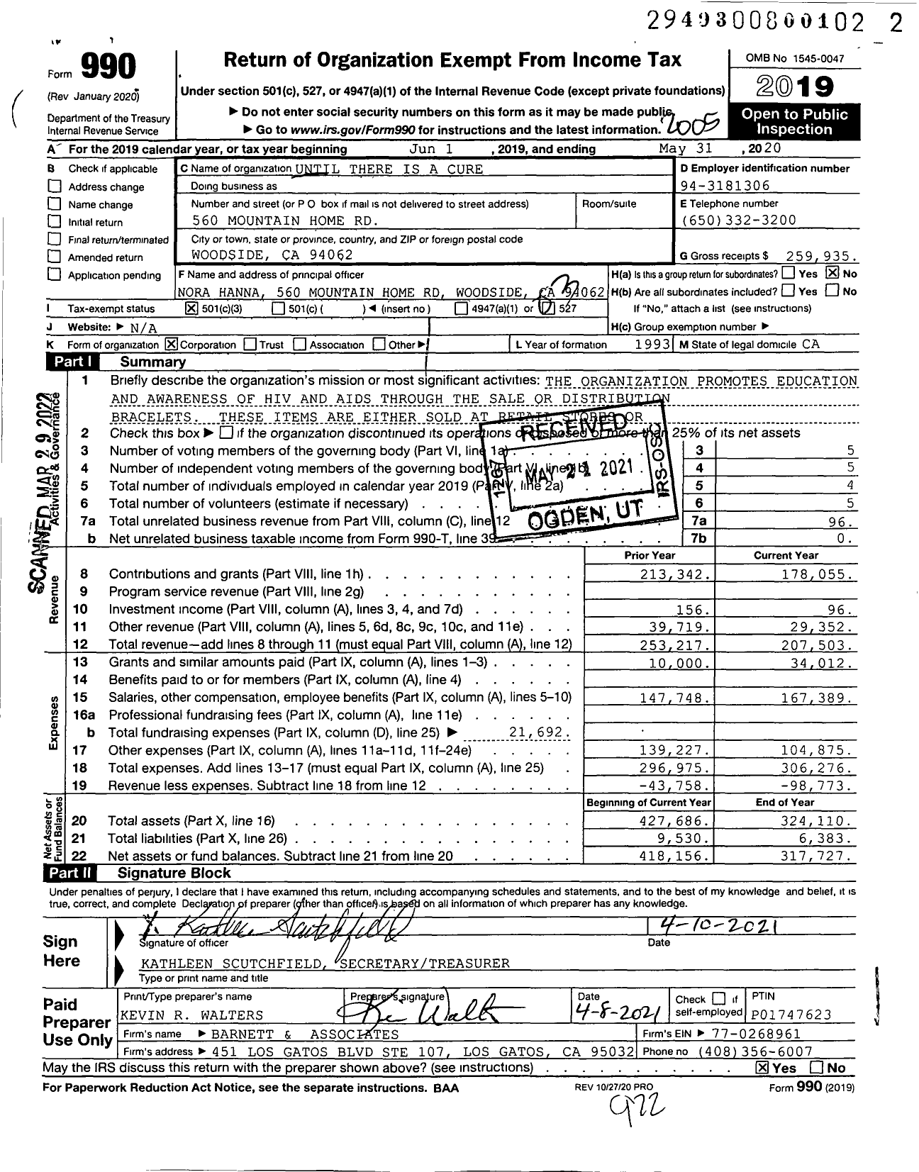 Image of first page of 2019 Form 990 for Until There Is A Cure