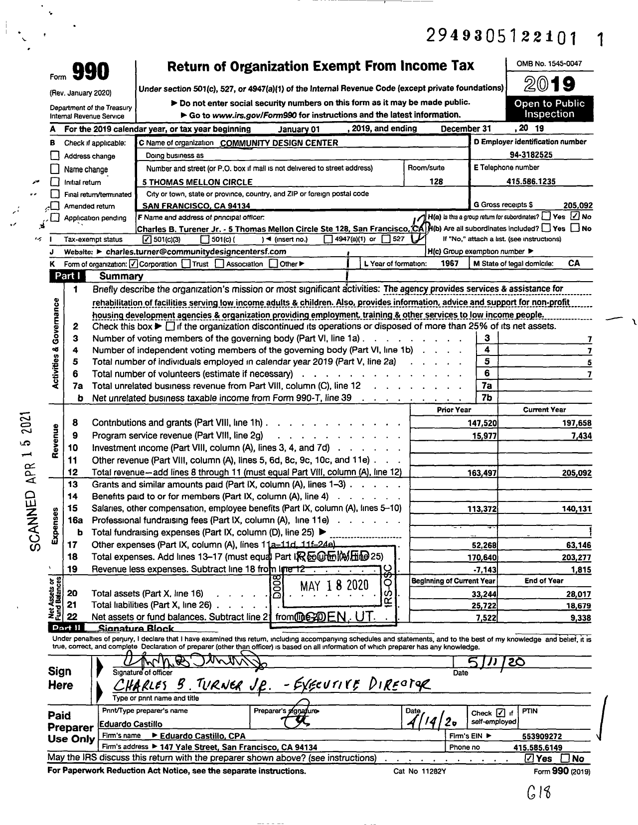 Image of first page of 2019 Form 990 for Community Design Center