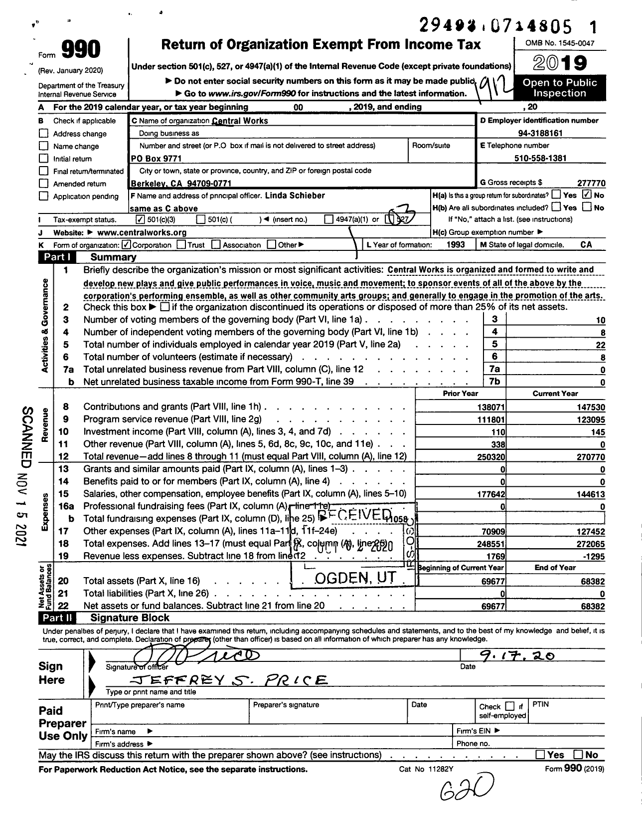 Image of first page of 2019 Form 990 for Central Works