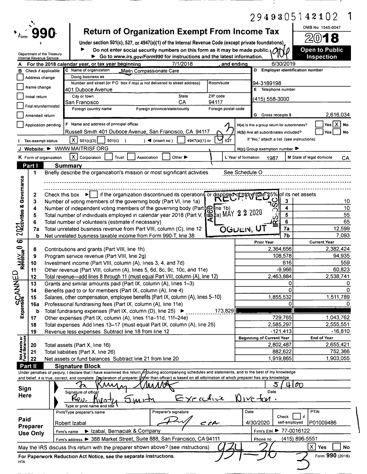 Image of first page of 2018 Form 990 for Maitri Compassionate Care