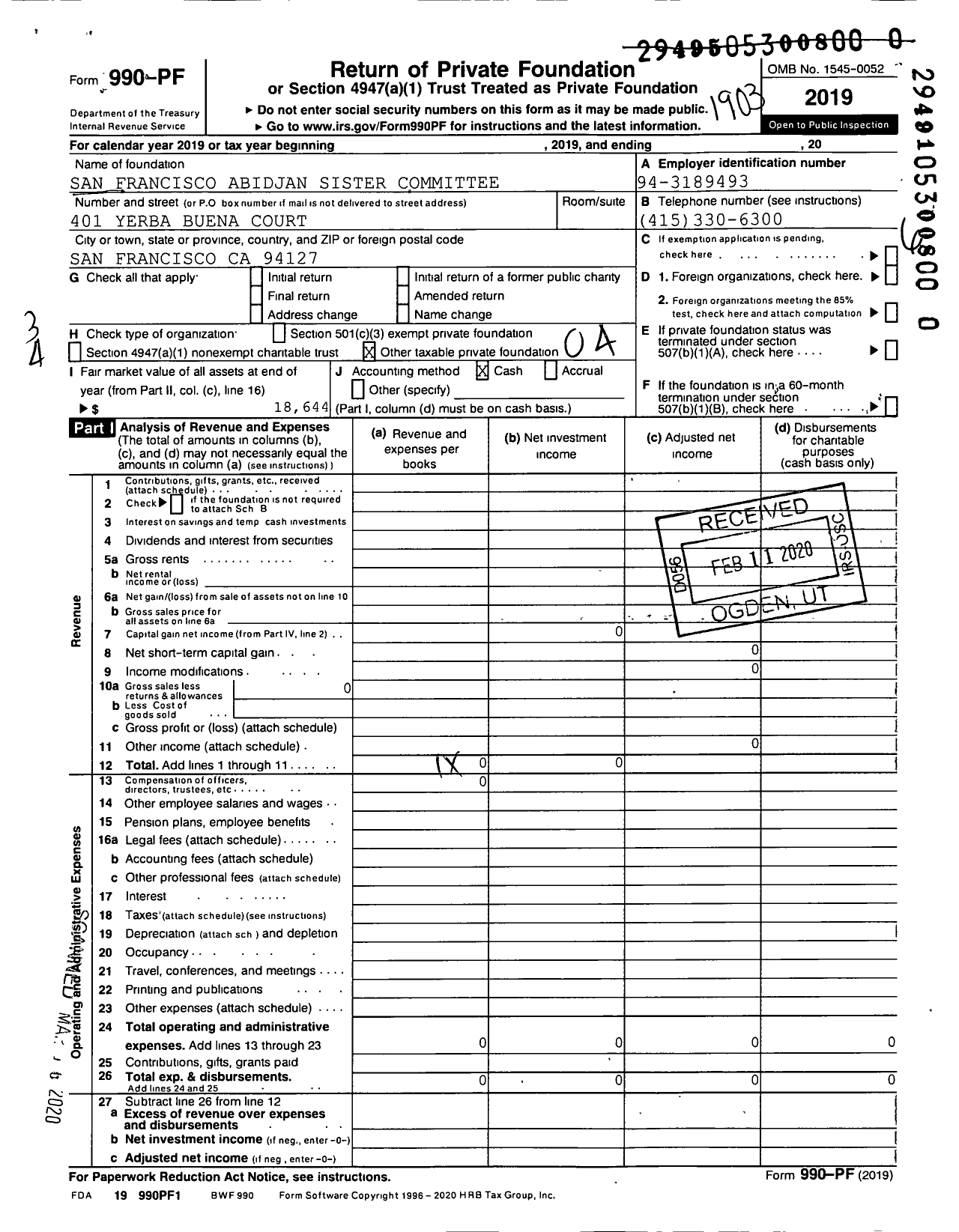 Image of first page of 2018 Form 990PR for San Francisco Abidjan Sister Committee