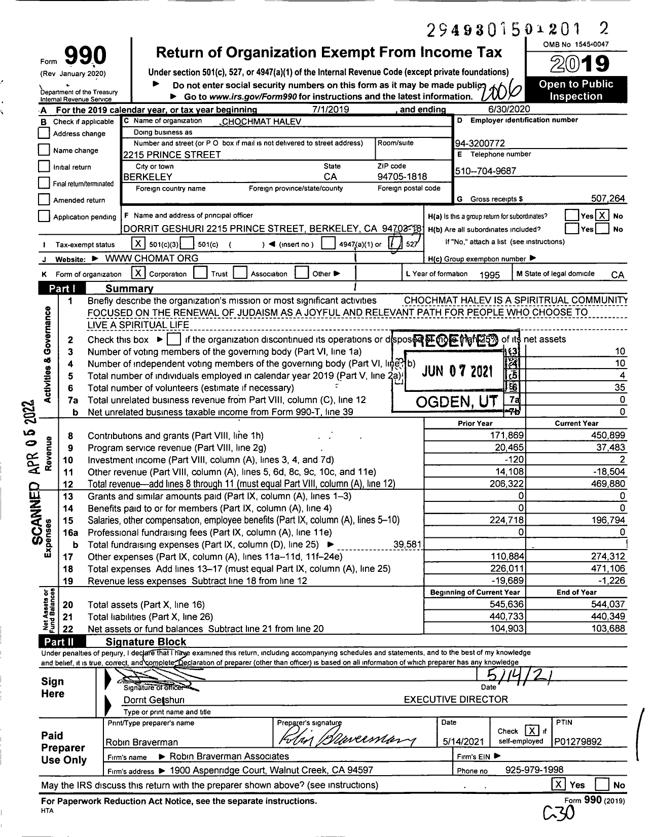 Image of first page of 2019 Form 990 for Chochmat Halev