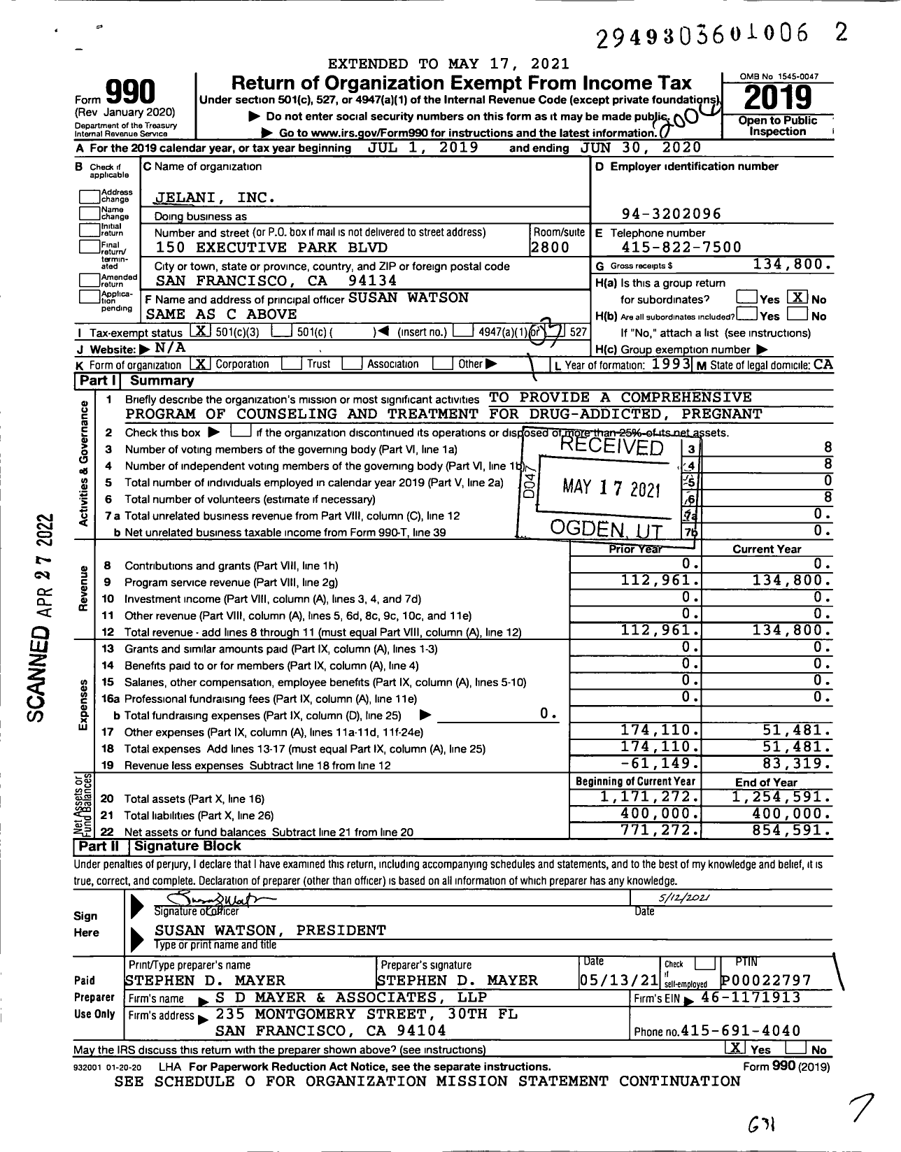 Image of first page of 2019 Form 990 for Jelani