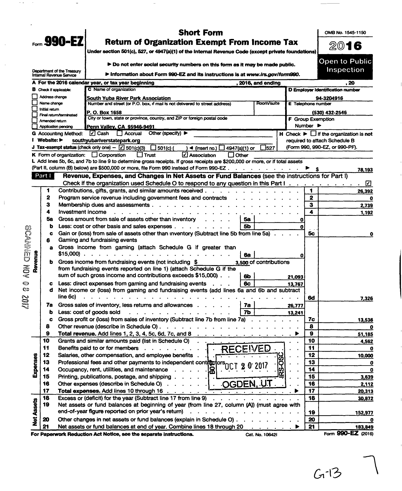 Image of first page of 2016 Form 990EZ for Sierra Gold Parks Foundation