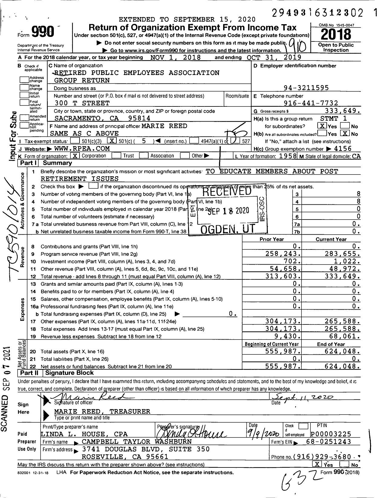 Image of first page of 2018 Form 990O for Retired Public Employees Association Group Return