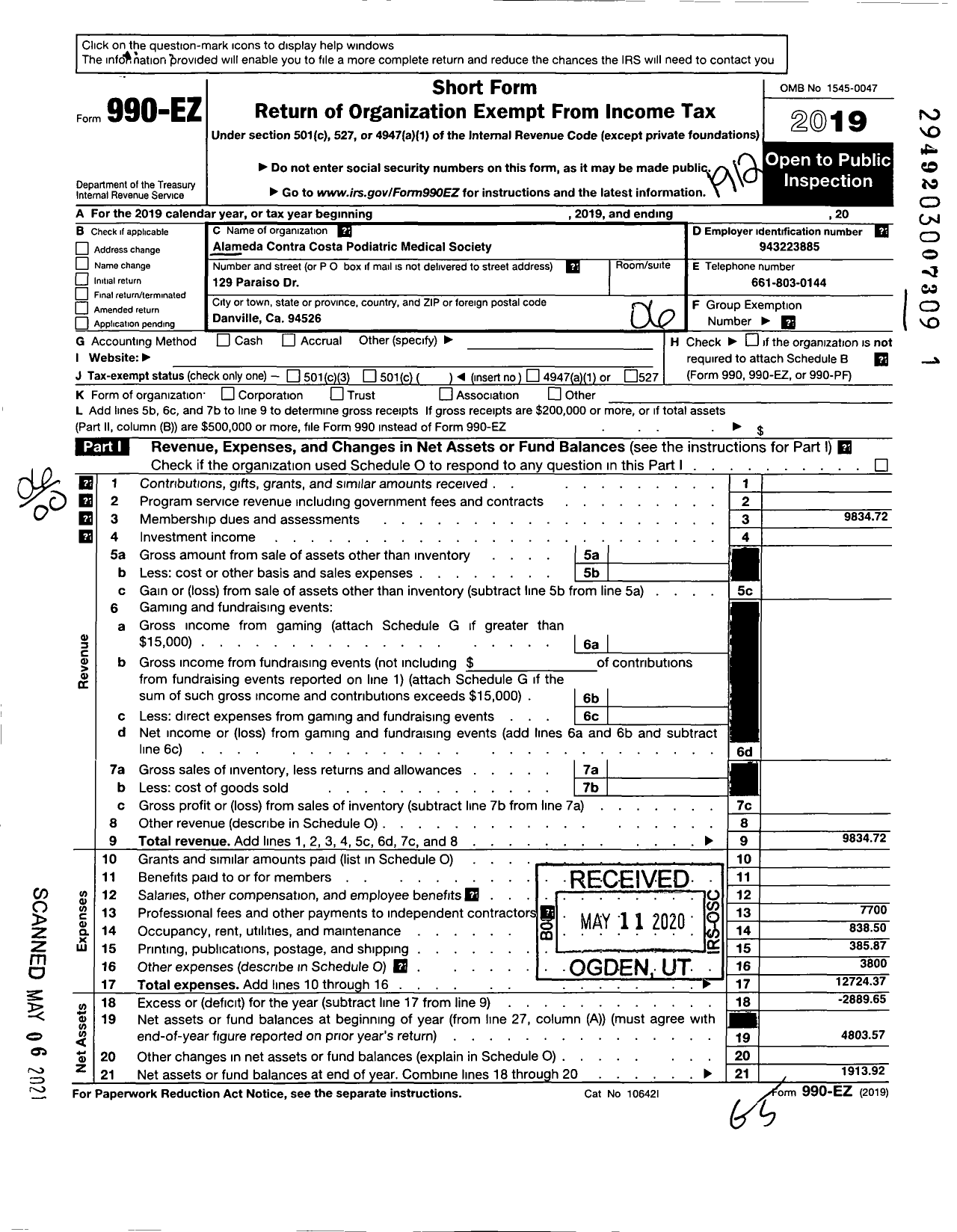 Image of first page of 2019 Form 990EO for California Podiatric Medical Association