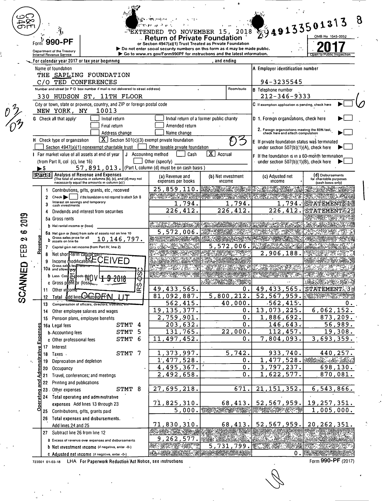 Image of first page of 2017 Form 990PF for Ted