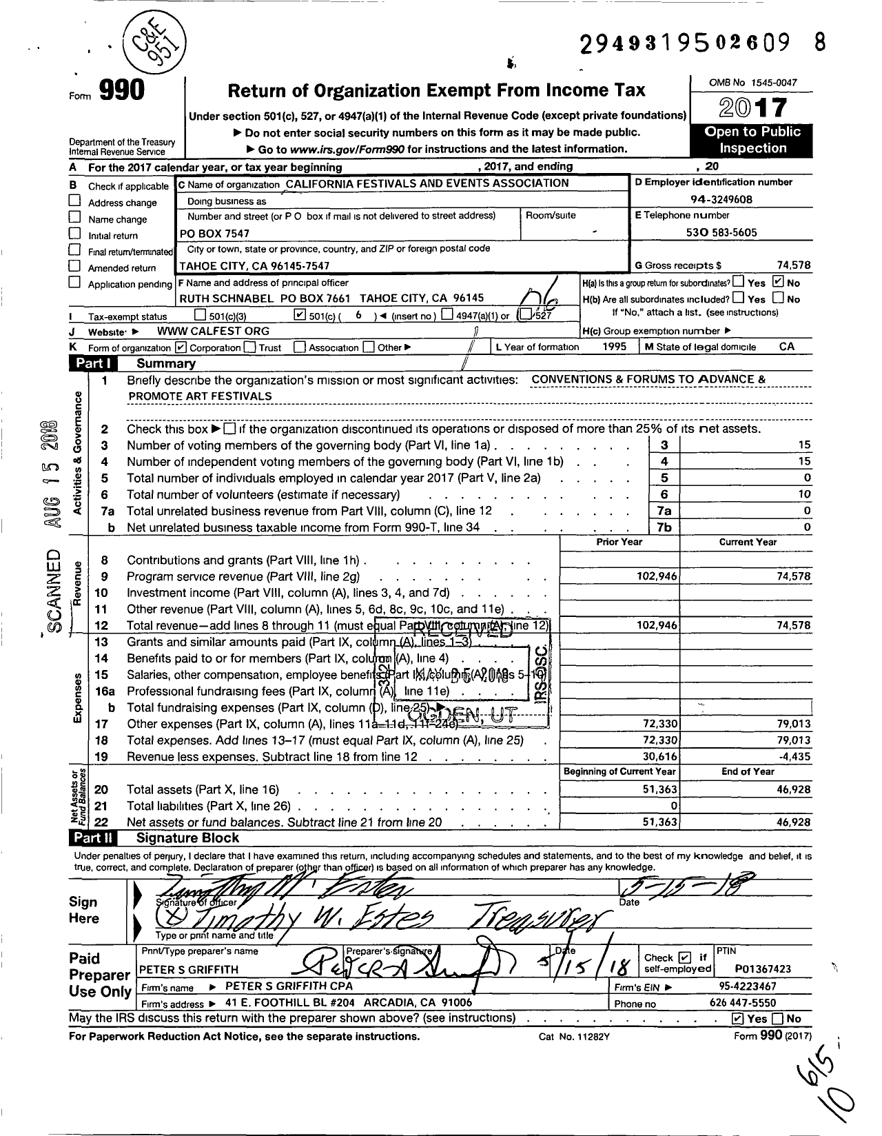 Image of first page of 2017 Form 990O for California Festivals and Events Association