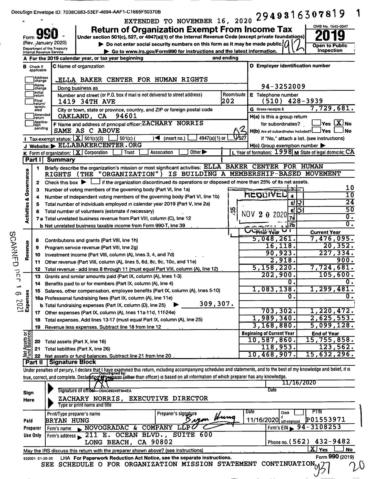 Image of first page of 2019 Form 990 for Ella Baker Center for Human Rights