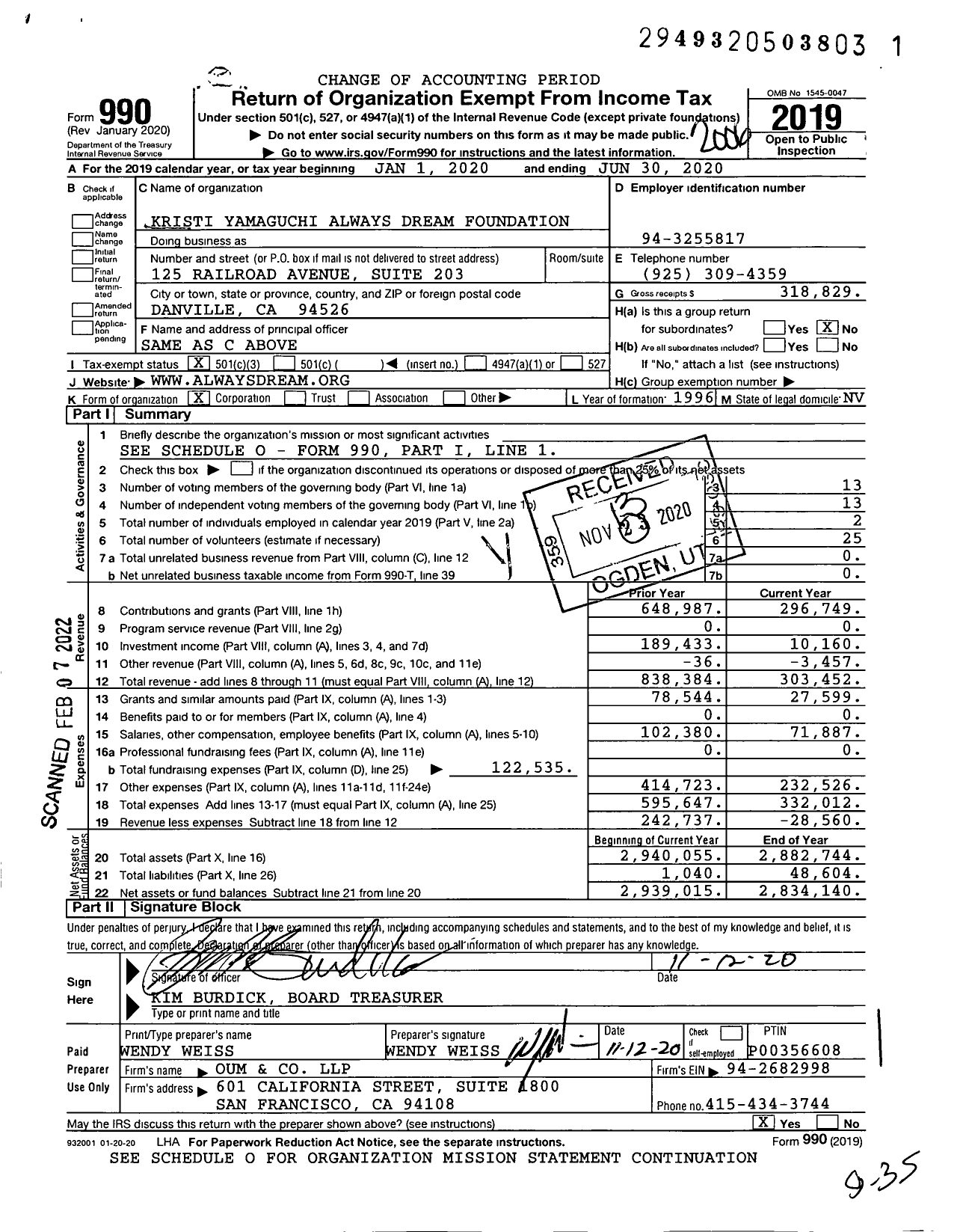 Image of first page of 2019 Form 990 for Kristi Yamaguchi's Always Dream