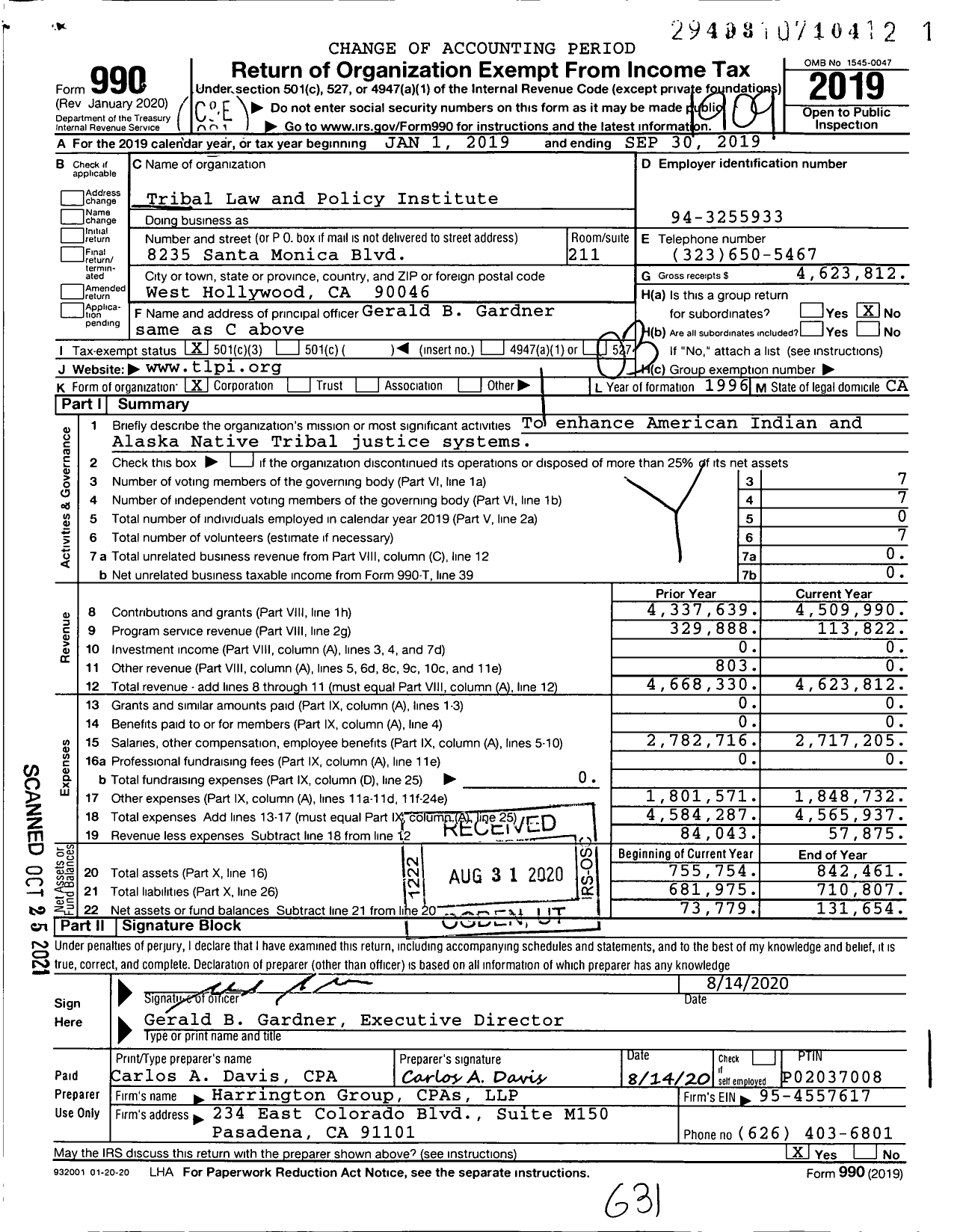 Image of first page of 2018 Form 990 for Tribal Law and Policy Institute