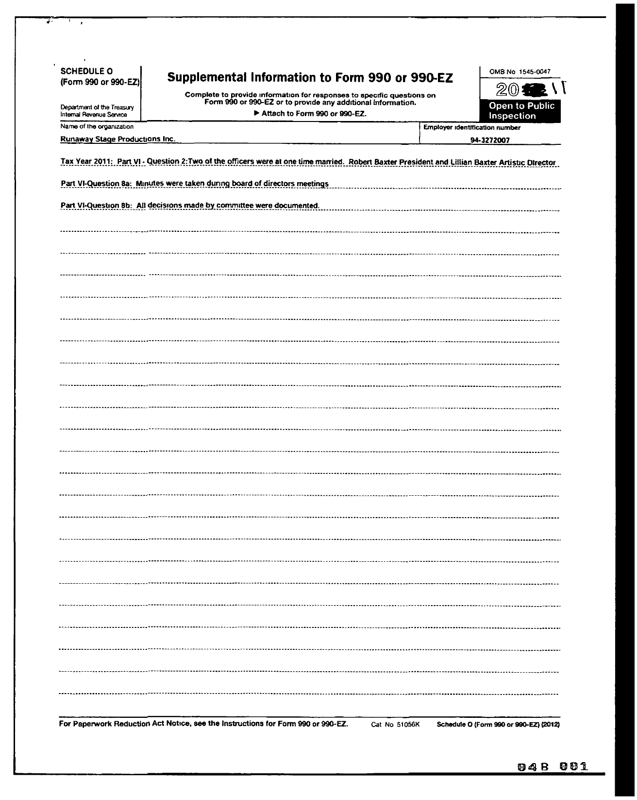 Image of first page of 2011 Form 990R for Runaway Stage Productions