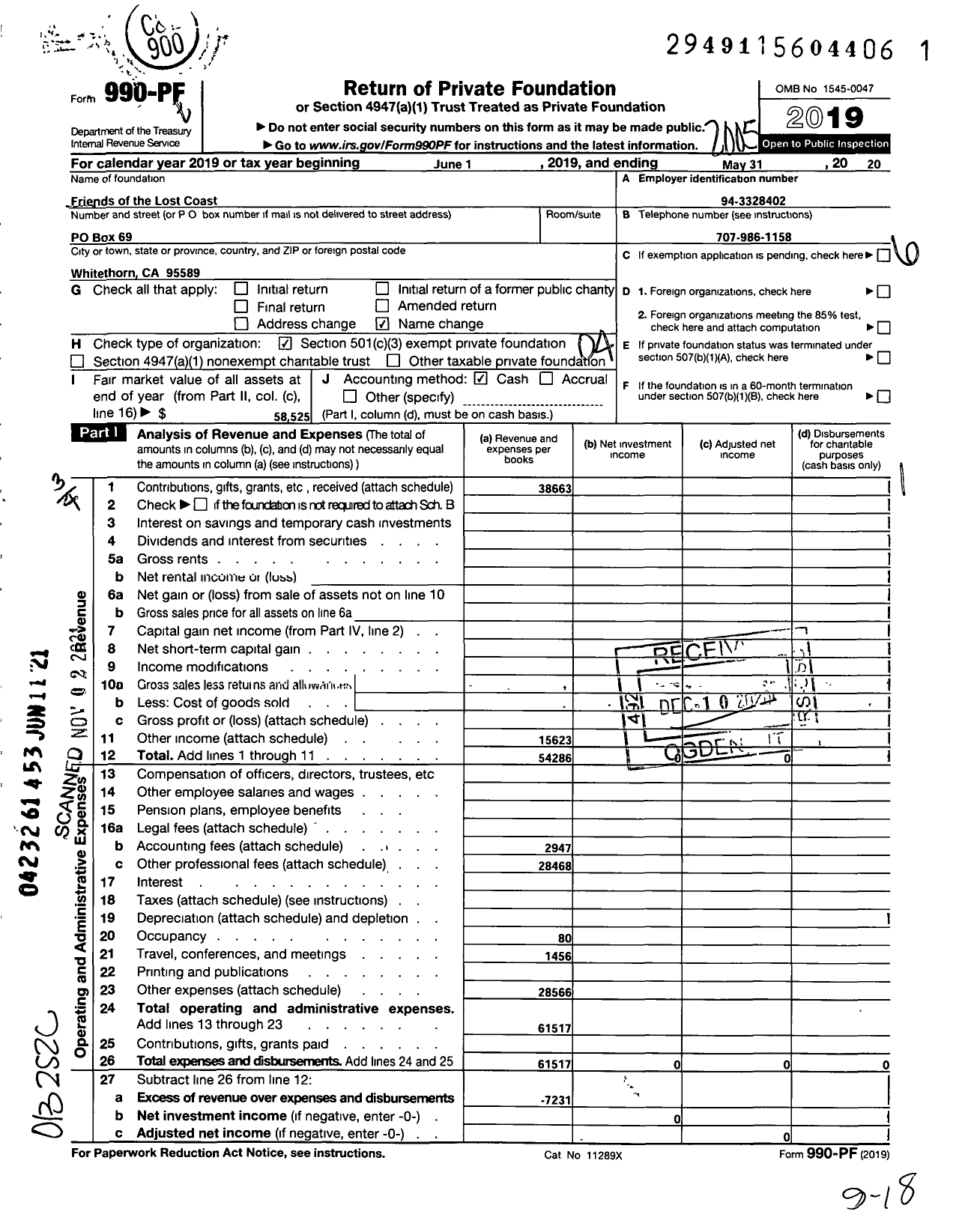 Image of first page of 2019 Form 990PF for Friends of the Lost Coast