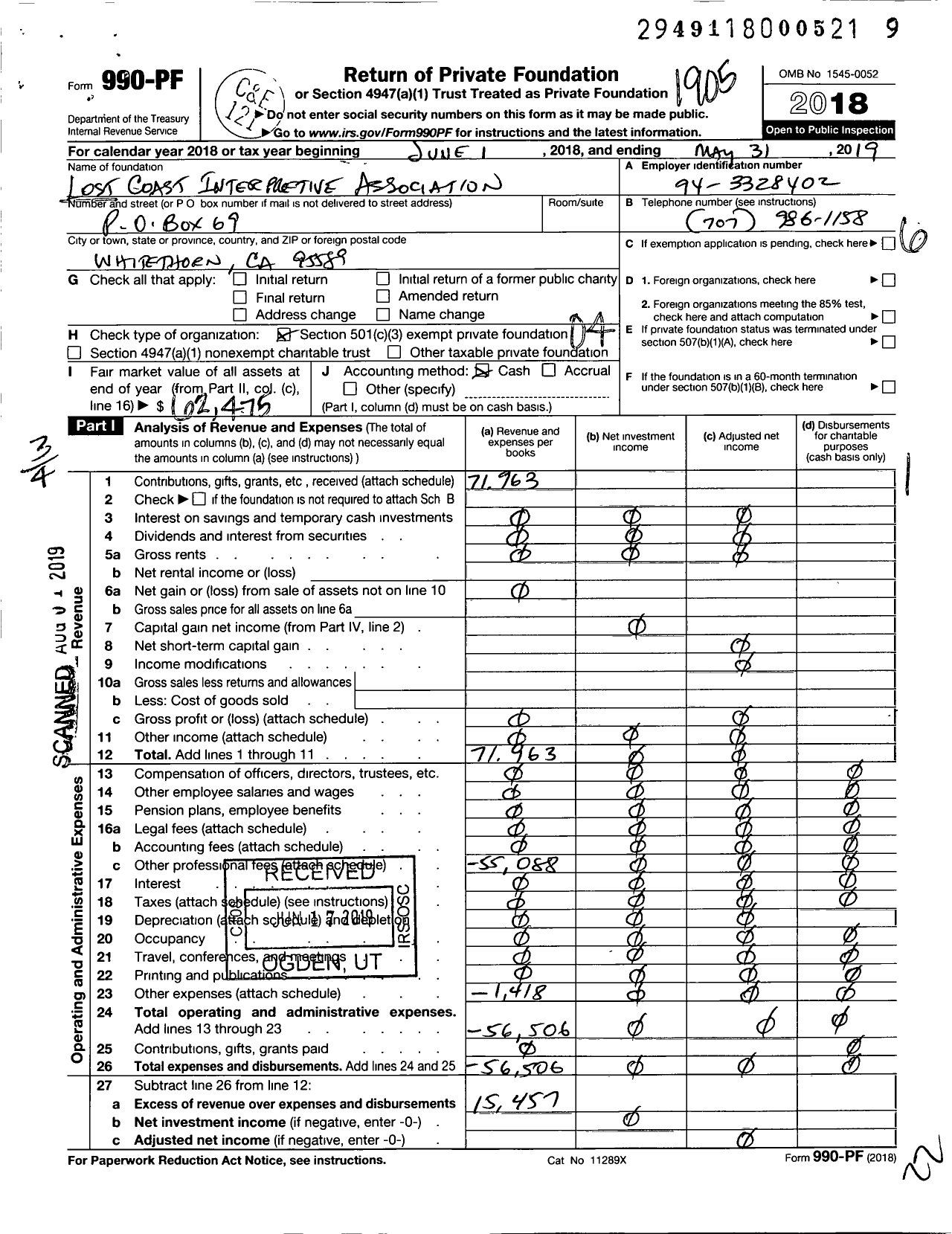 Image of first page of 2018 Form 990PF for Friends of the Lost Coast