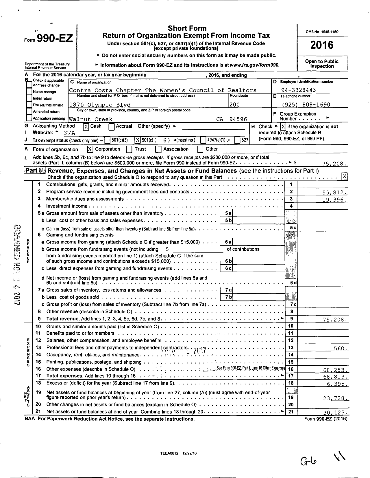 Image of first page of 2016 Form 990EO for Women's Council of Realtors Contra Costa