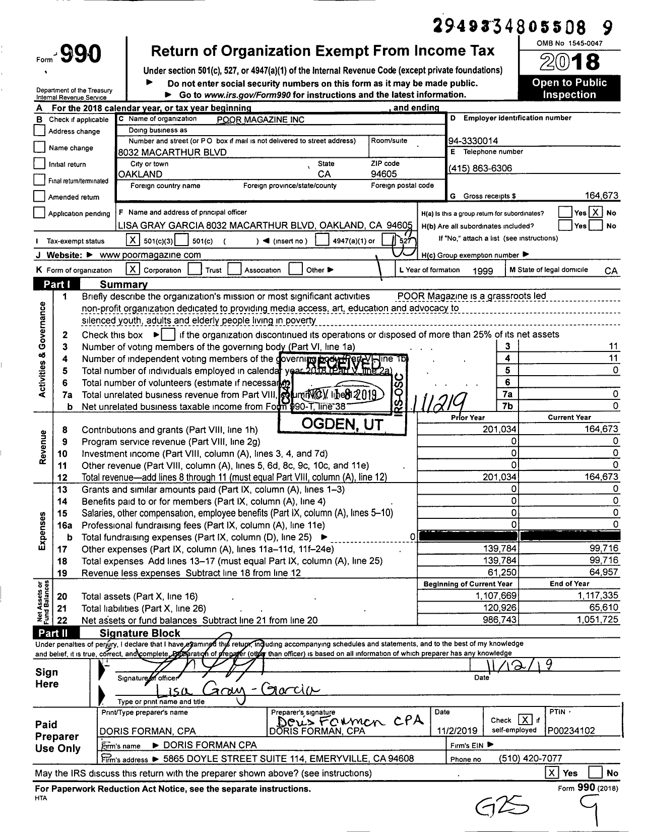 Image of first page of 2018 Form 990 for Poor Magazine