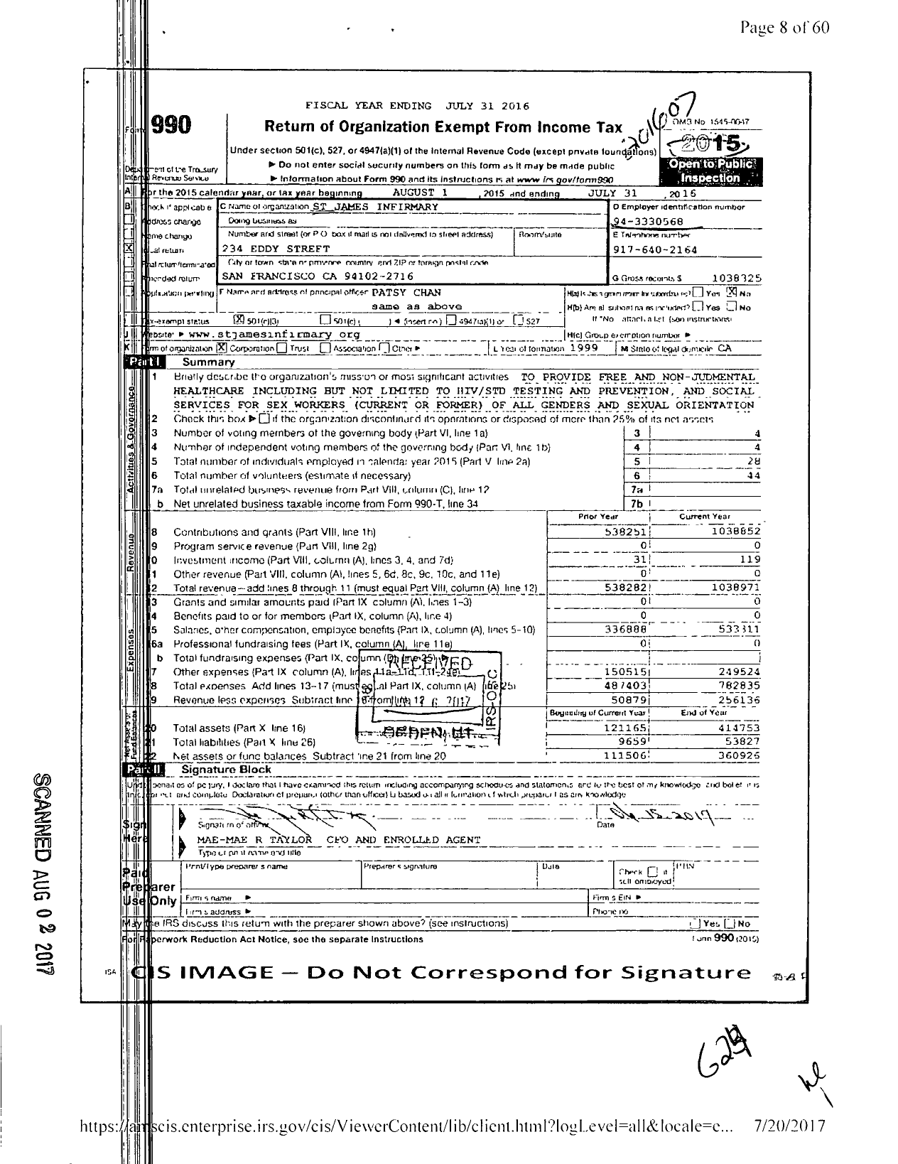 Image of first page of 2015 Form 990 for St James Infirmary