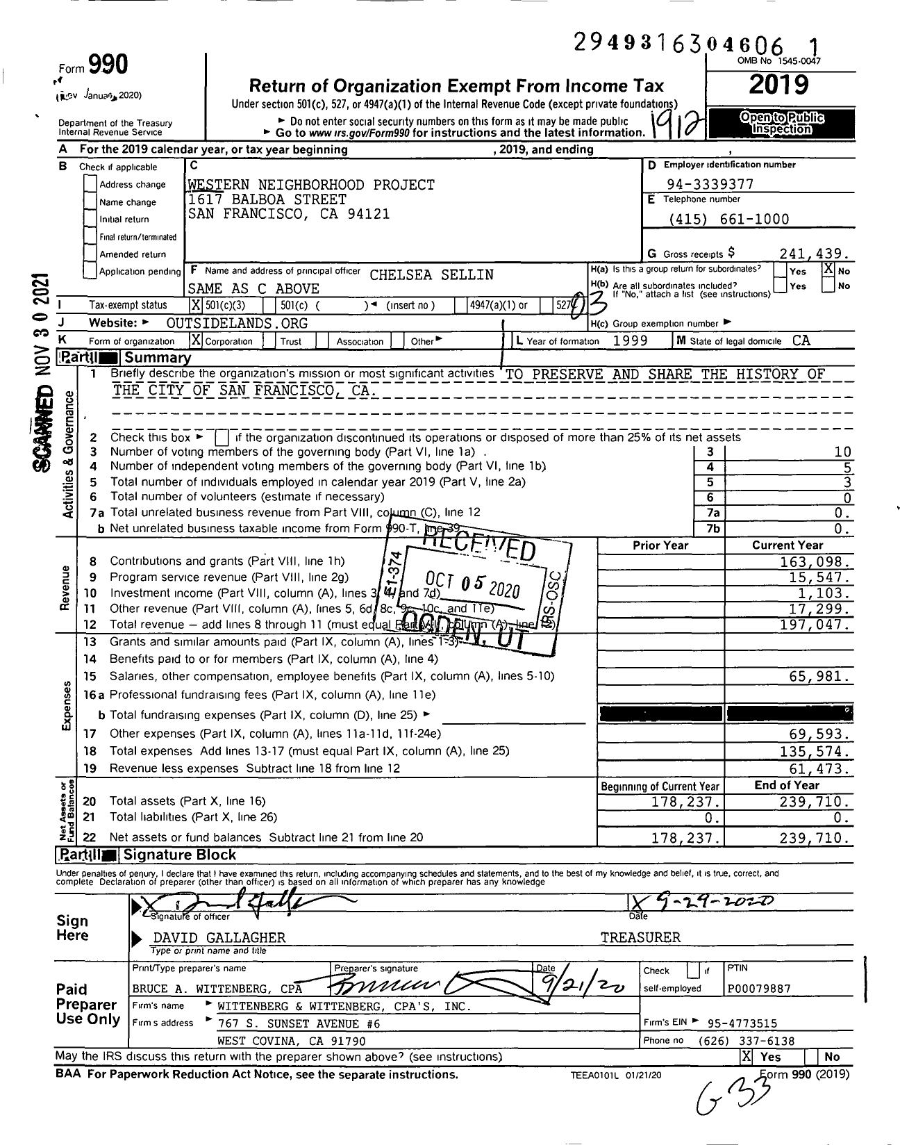 Image of first page of 2019 Form 990 for WESTERN Neighborhood PROJECT