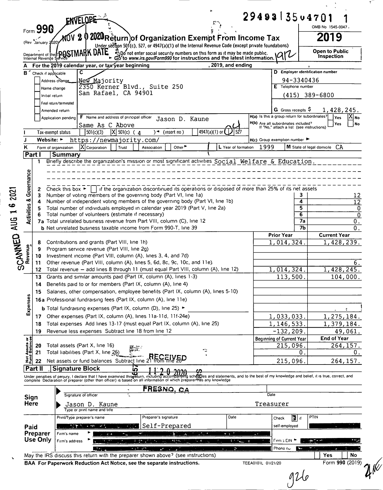 Image of first page of 2019 Form 990O for New Majority