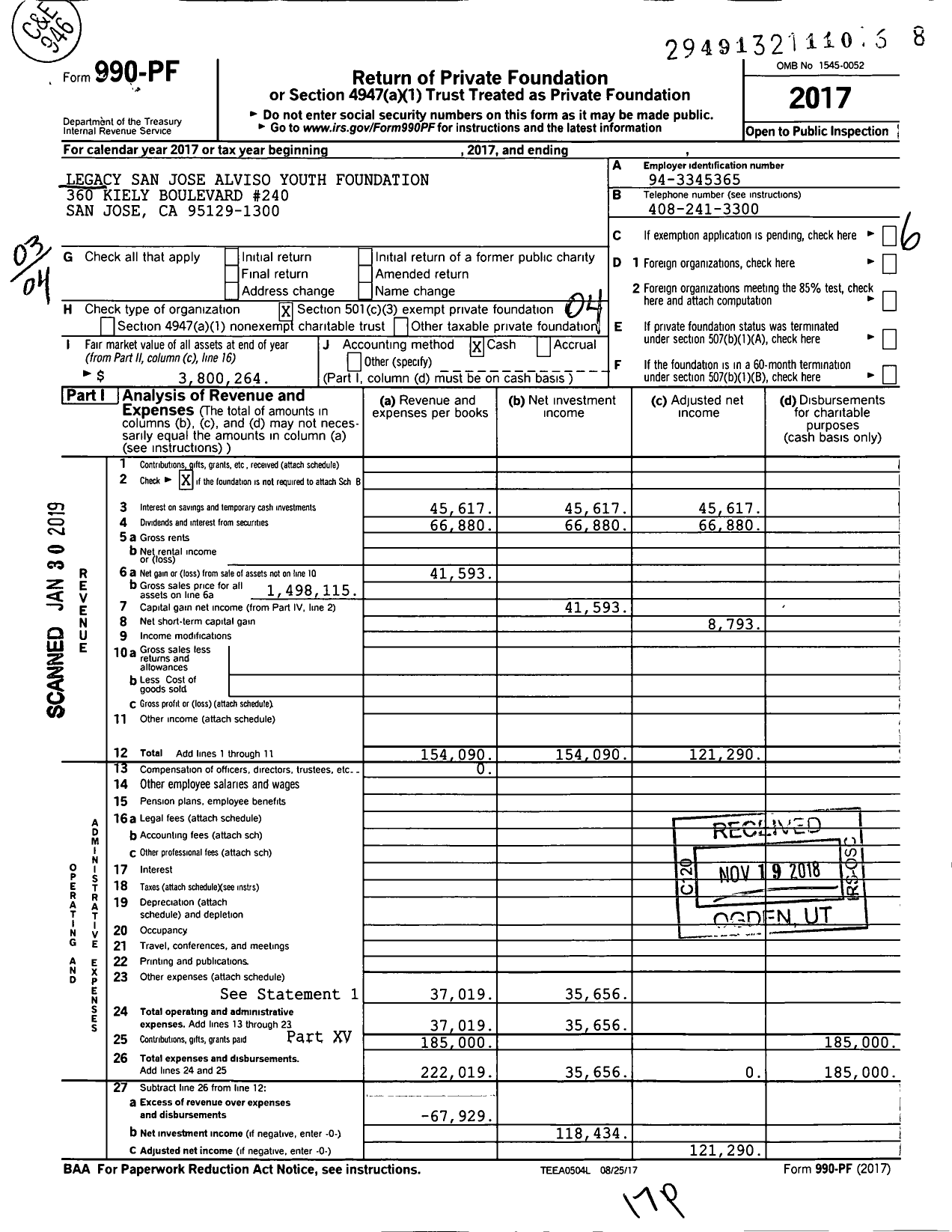 Image of first page of 2017 Form 990PF for Legacy San Jose Alviso Youth Foundation