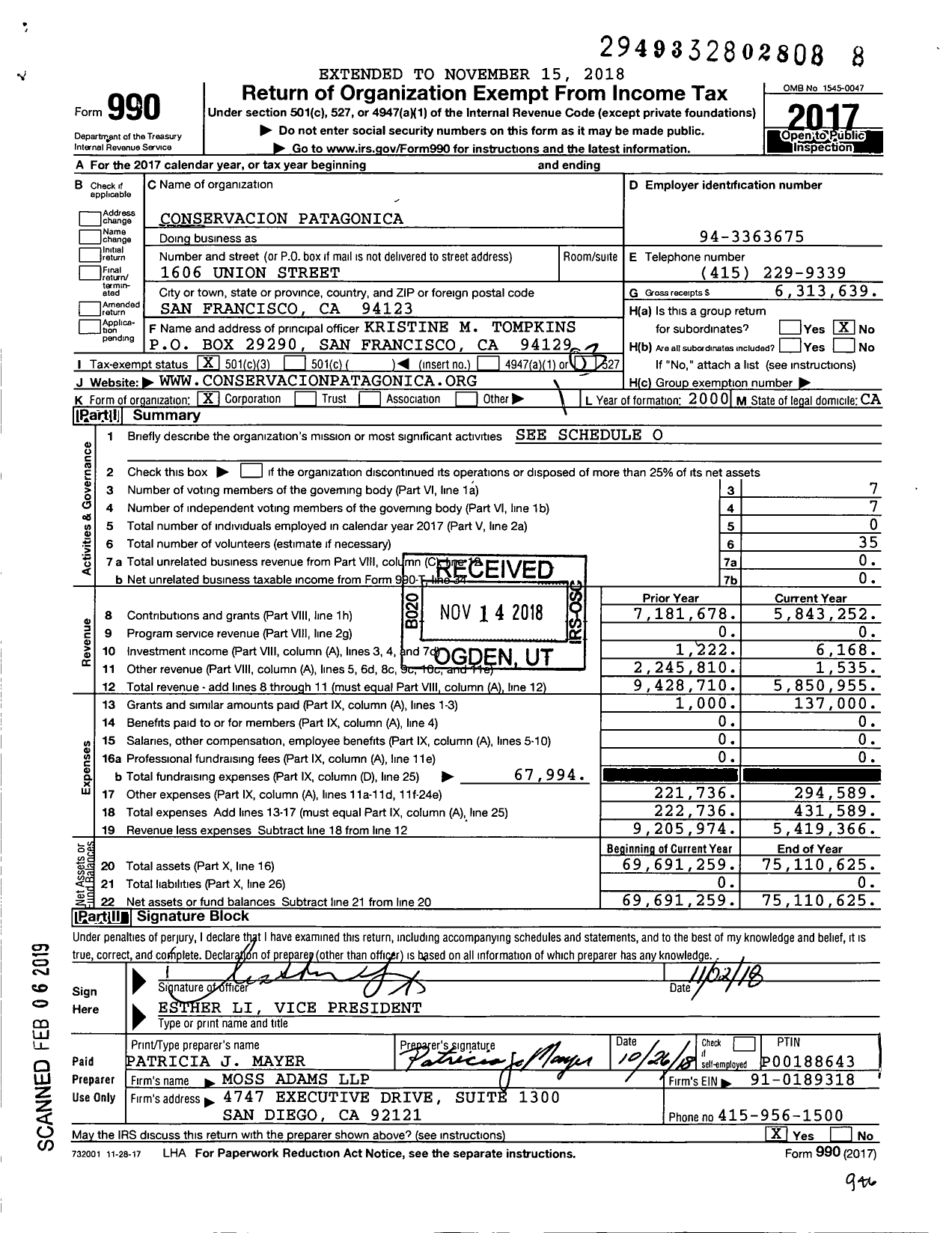 Image of first page of 2017 Form 990 for Tompkins Conservation