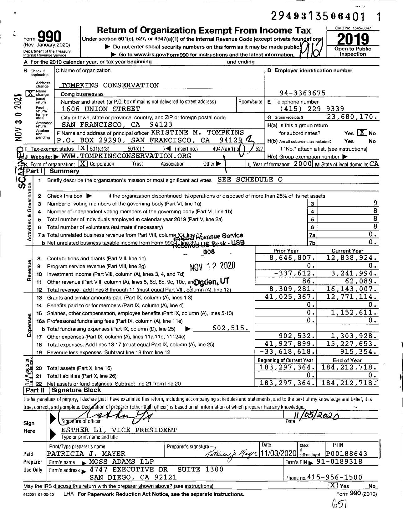 Image of first page of 2019 Form 990 for Tompkins Conservation