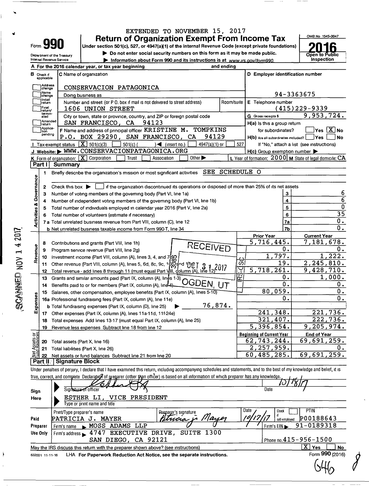 Image of first page of 2016 Form 990 for Tompkins Conservation