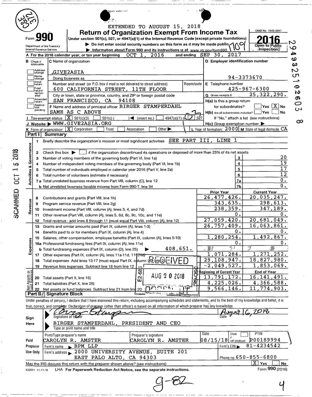 Image of first page of 2016 Form 990 for Give2Asia