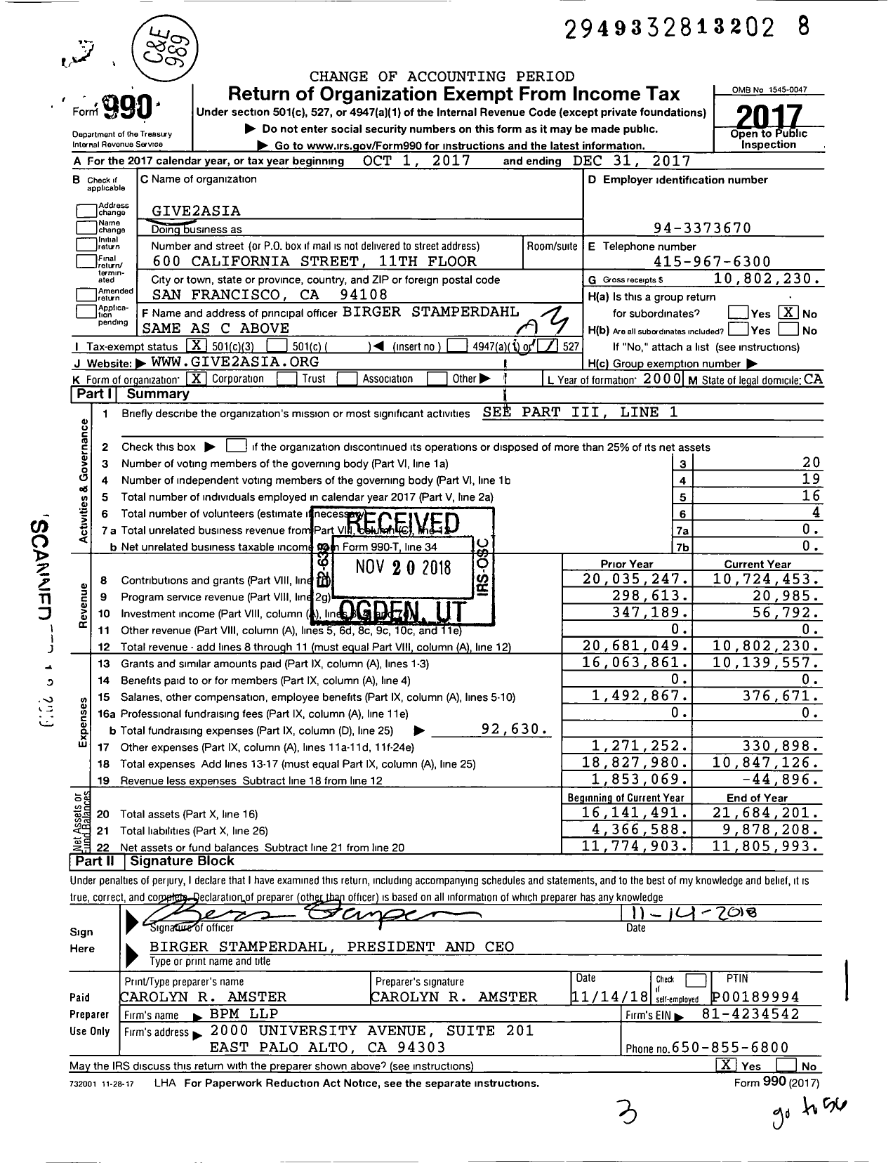 Image of first page of 2017 Form 990 for Give2Asia