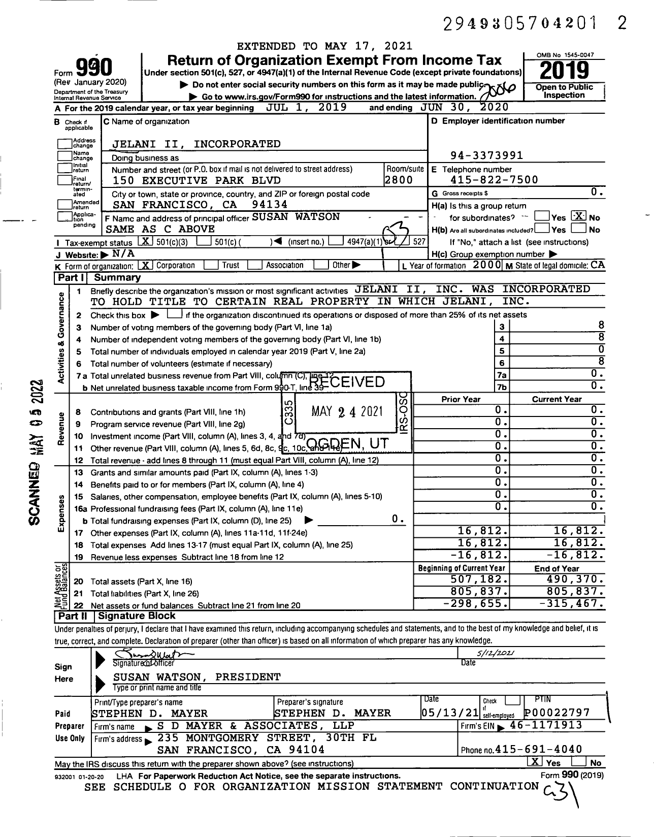 Image of first page of 2019 Form 990 for Jelani Ii Incorporated