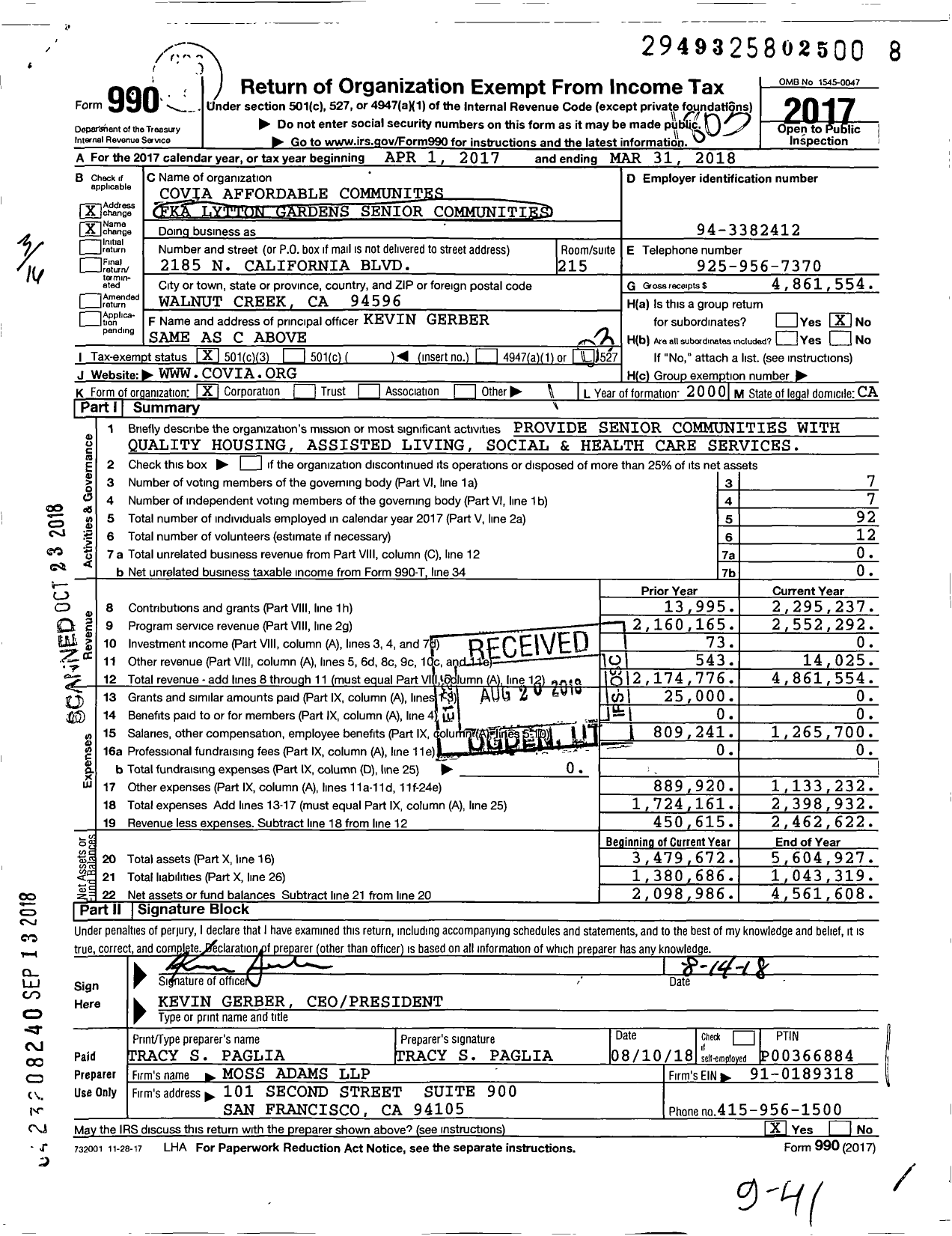 Image of first page of 2017 Form 990 for Covia Affordable Communities
