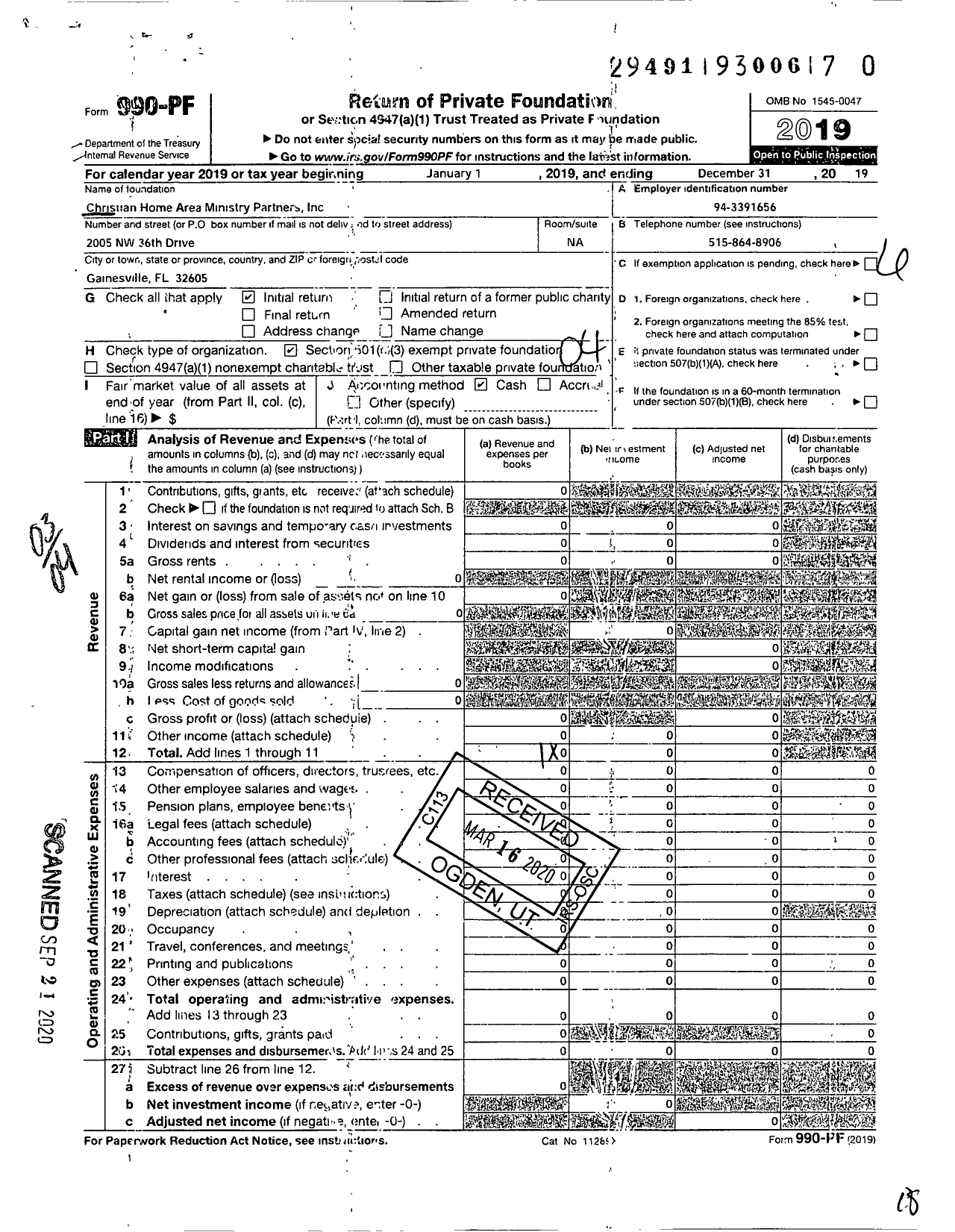 Image of first page of 2019 Form 990PR for Christian Home Area Ministry Partners