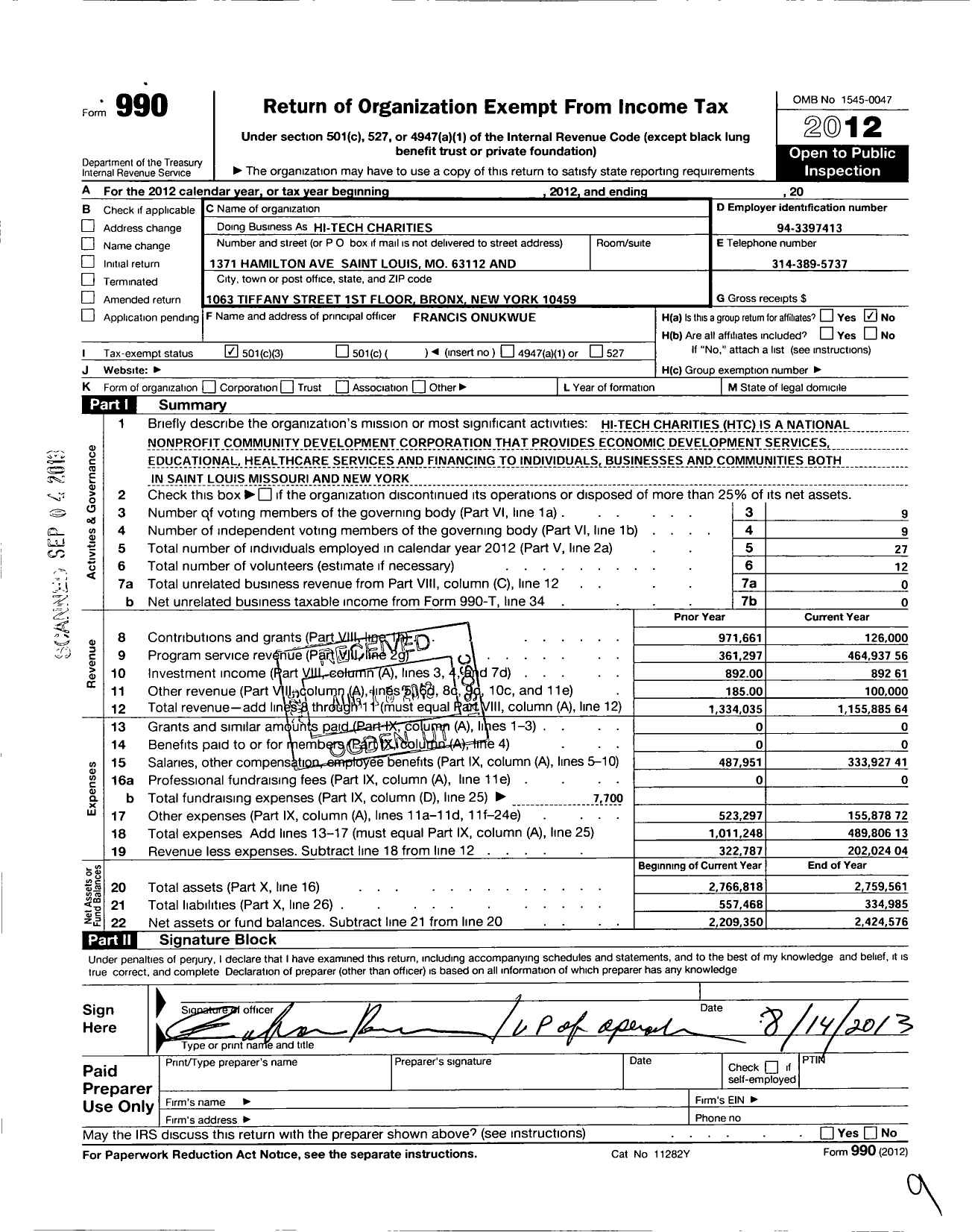 Image of first page of 2021 Form 990 for Hi-Tech Charities