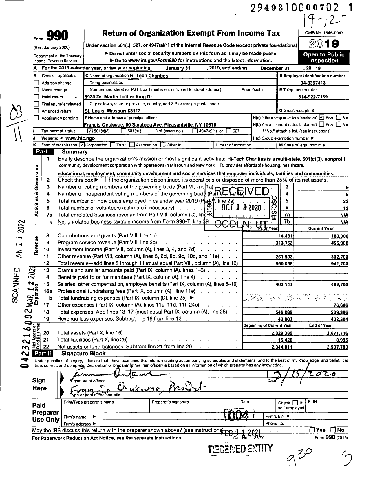 Image of first page of 2019 Form 990 for Hi-Tech Charities