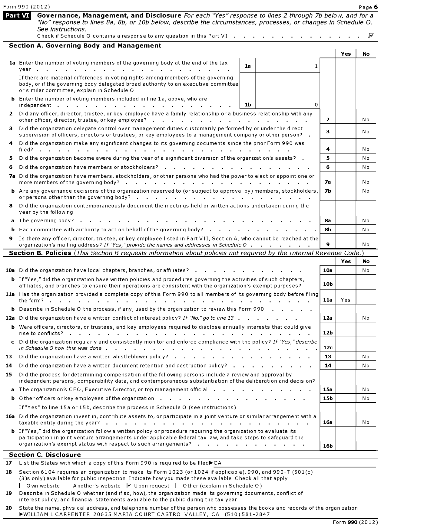 Image of first page of 2012 Form 990 for East Bay Charities