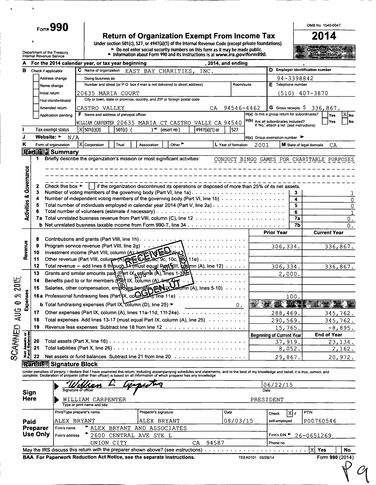 Image of first page of 2014 Form 990 for East Bay Charities