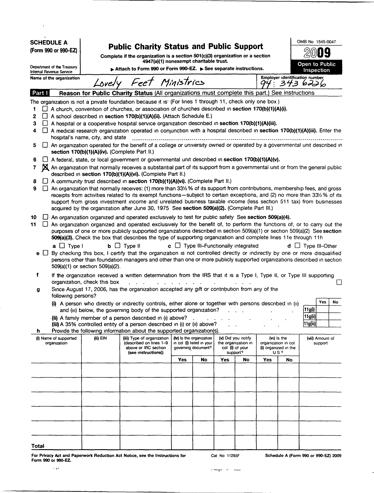 Image of first page of 2009 Form 990ER for Lovely Feet Ministries