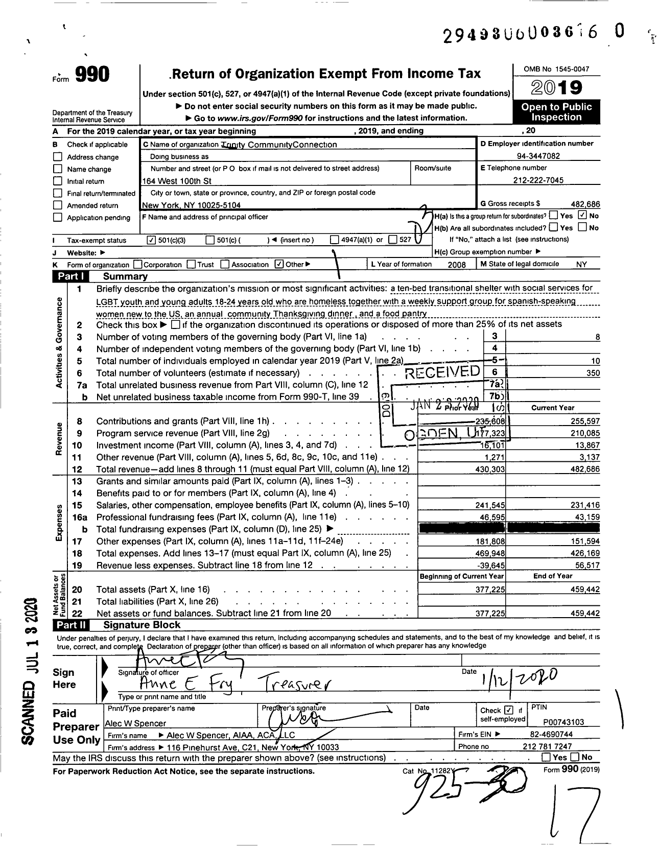 Image of first page of 2019 Form 990 for Trinity Community Connection